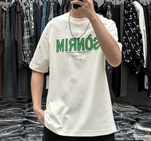 宽松痞帅情侣半袖 T恤美式 潮t 男泼墨撞色字母印花圆领短袖 尼昆夏季