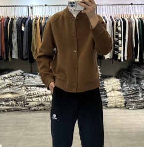 秋冬男高级感立领绵羊毛短款夹克美式纯色休闲百搭保暖双面呢大衣