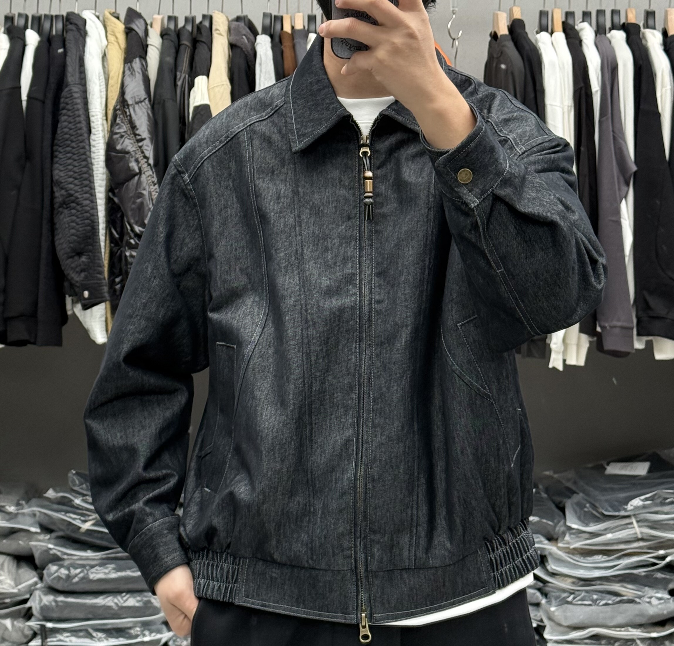 美式复古水洗缉明线拼接翻领丹宁蓝牛仔夹克男春季休闲百搭外套潮,男装,牛仔外套,淘宝优惠券,粉丝福利购,淘宝优惠卷