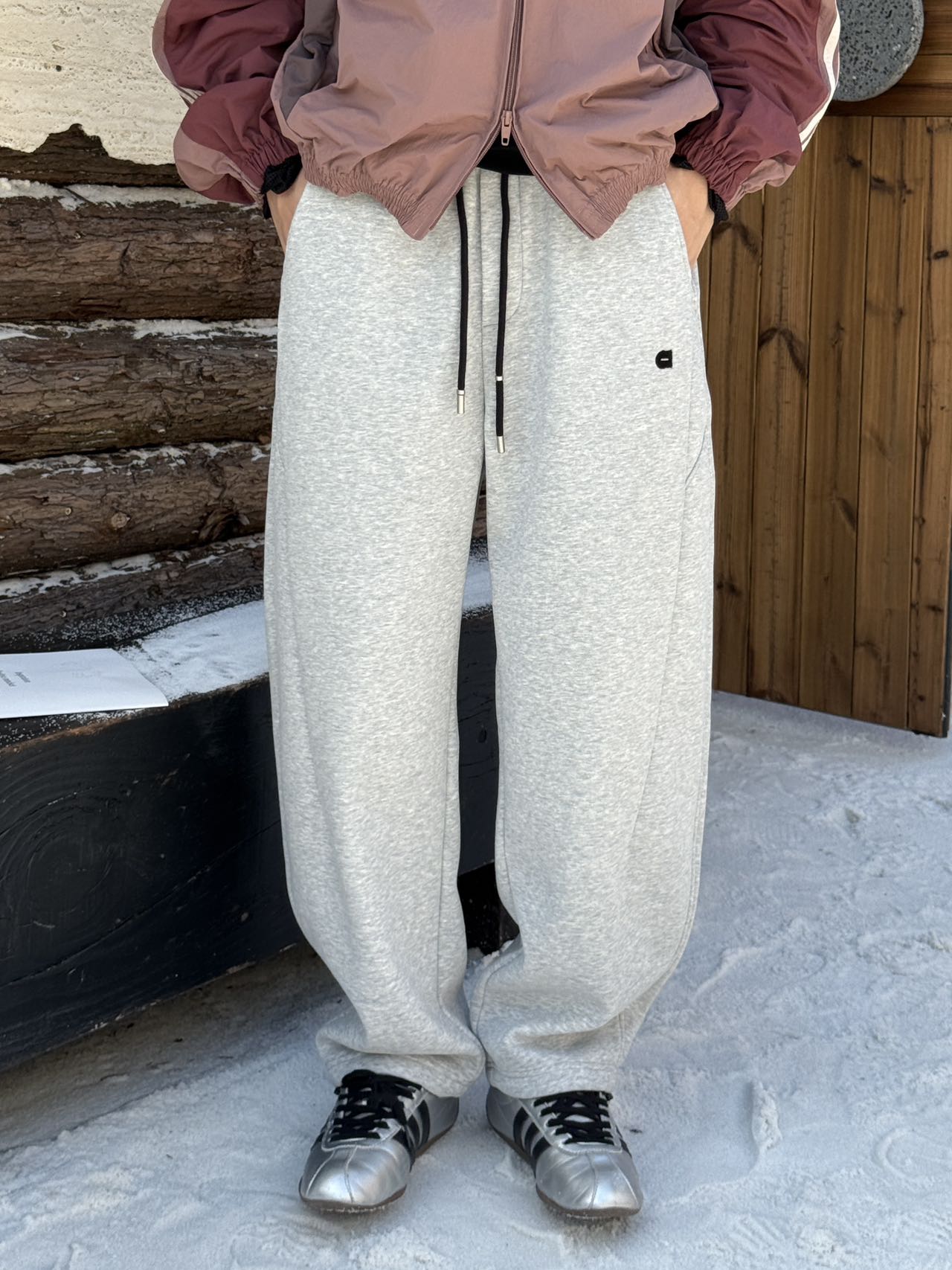 互道秋冬男小字母刺绣直筒加绒休闲裤美式宽松针织运动小弯刀卫裤