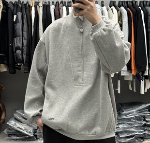 BY3春季男潮牌重磅拼接半拉链立领套头卫衣美式宽松痞帅廓形外套