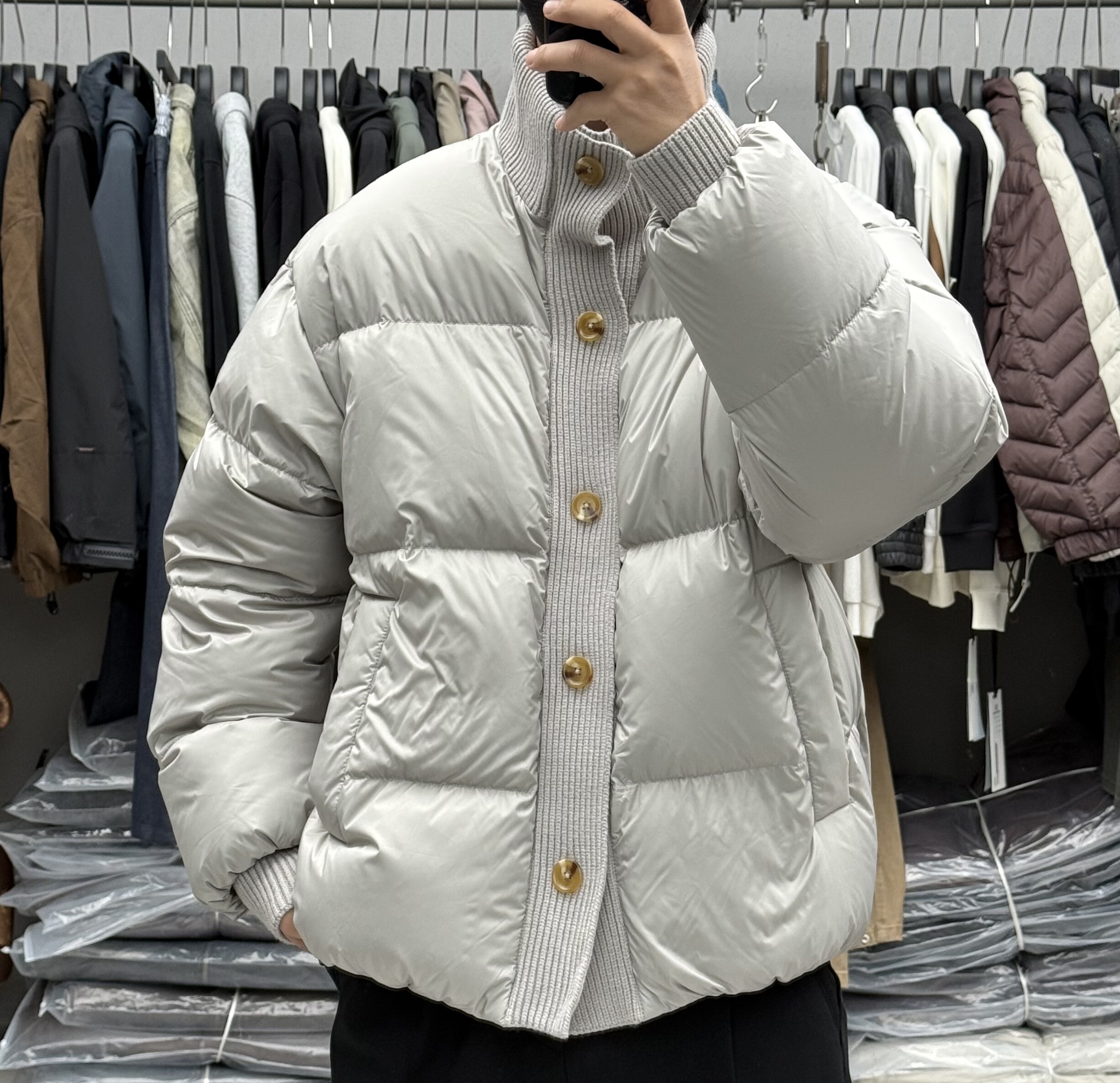 美式潮牌针织拼接200g高蓬松立领羽绒服男冬季保暖御寒面包服外套