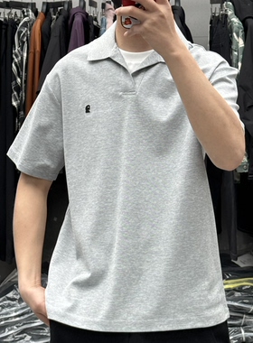 EXO夏季男高级感假两件翻领短袖Polo衫美式纯色休闲宽松百搭半袖t