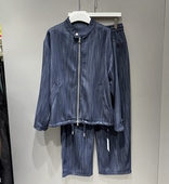 高品质复古扎染竖条纹做旧立领牛仔套装 宽松休闲通勤外套潮 男春季