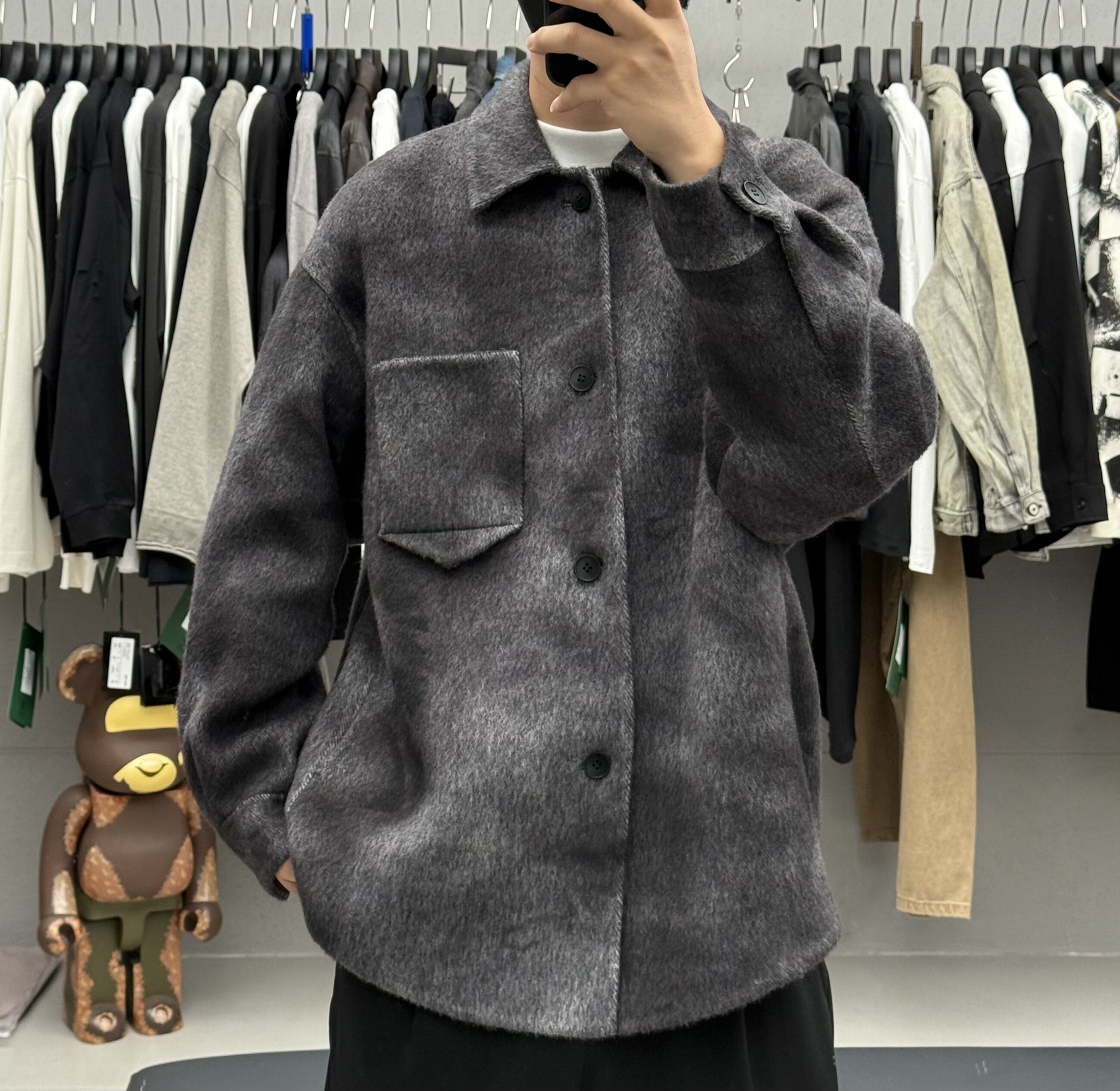 日系复古扎染渐变色双面羊毛大衣男秋冬休闲百搭宽松保暖衬衫外套