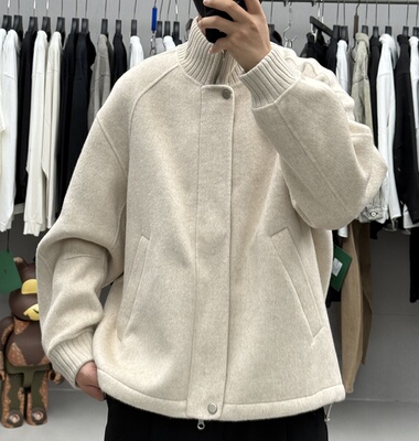 轻奢极简立领短款双面羊毛呢大衣男秋冬韩系休闲加厚保暖宽松外套