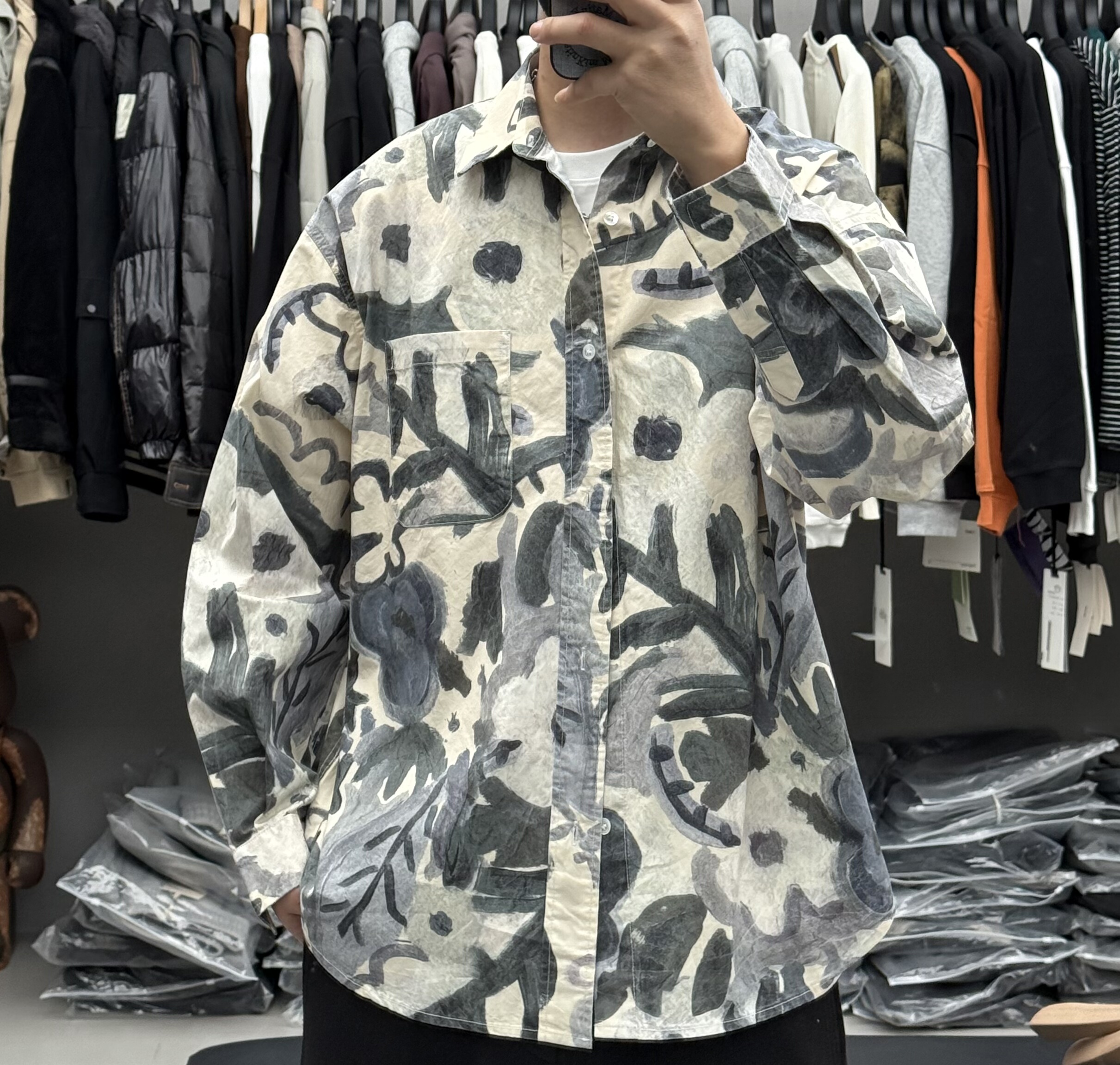 日系复古满印花彩绘涂鸦工装翻领长袖衬衫男春季宽松痞帅衬衣外套,男装,衬衫,淘宝优惠券,粉丝福利购,淘宝优惠卷