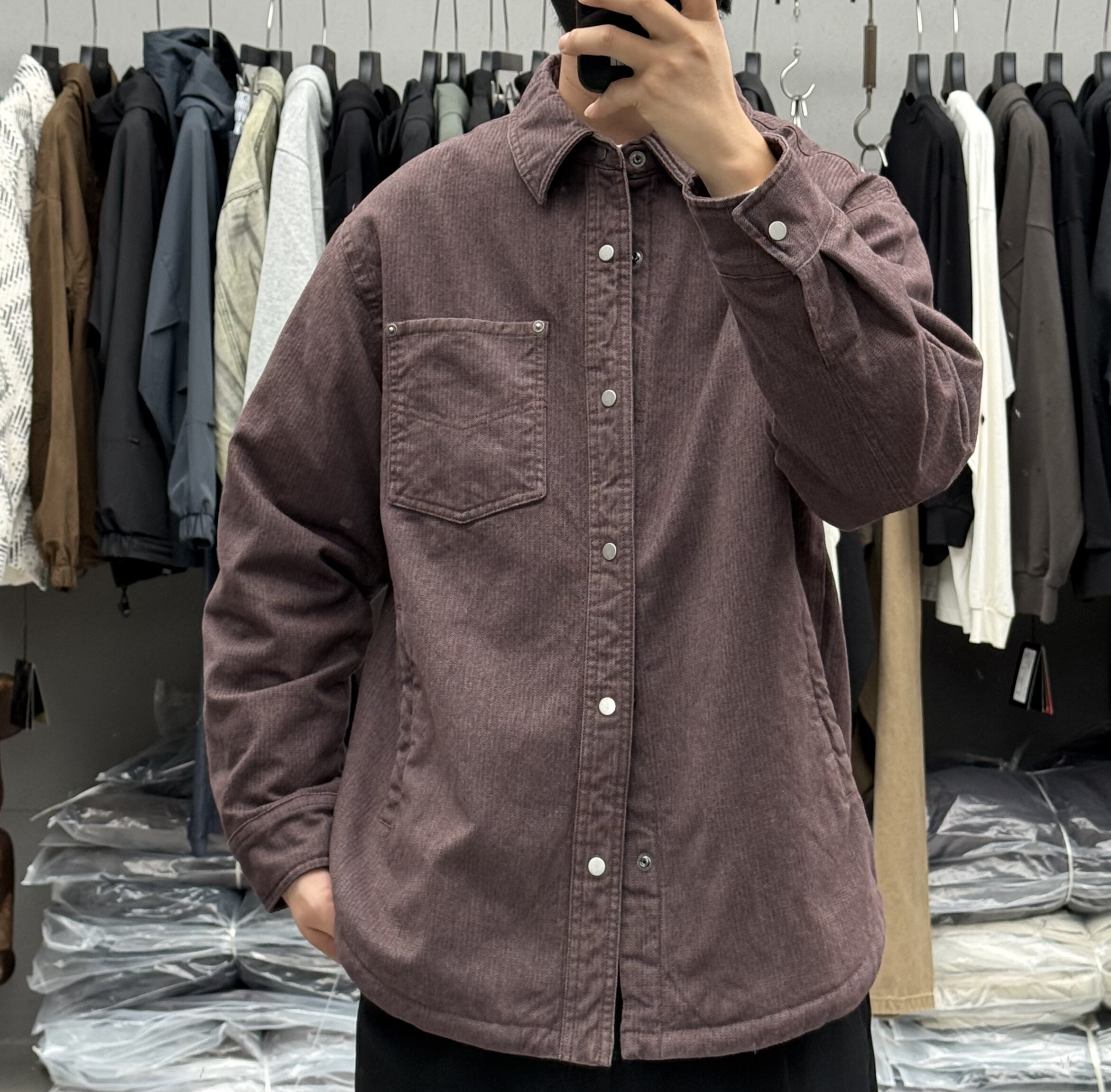 2RX冬季男复古水洗工装衬衫轻薄款牛仔羽绒服美式休闲保暖外套潮