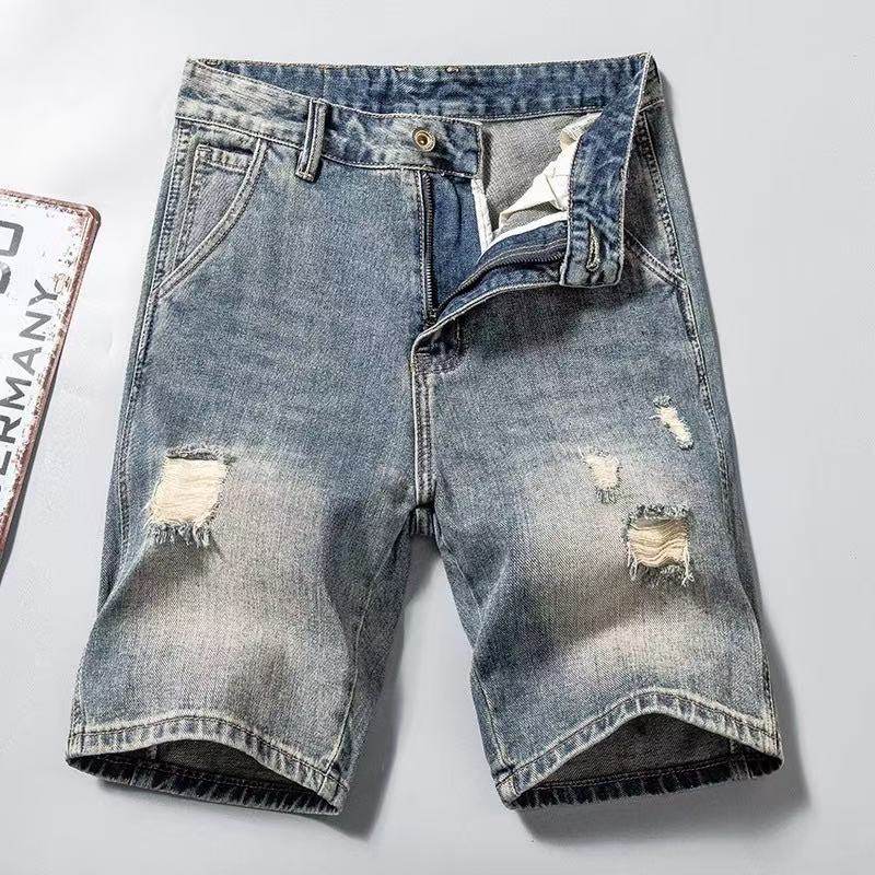 夏季薄款破洞牛仔短裤男士潮牌痞帅乞丐裤潮流直筒修身百搭五分裤,男装,短裤,淘宝优惠券,粉丝福利购,淘宝优惠卷