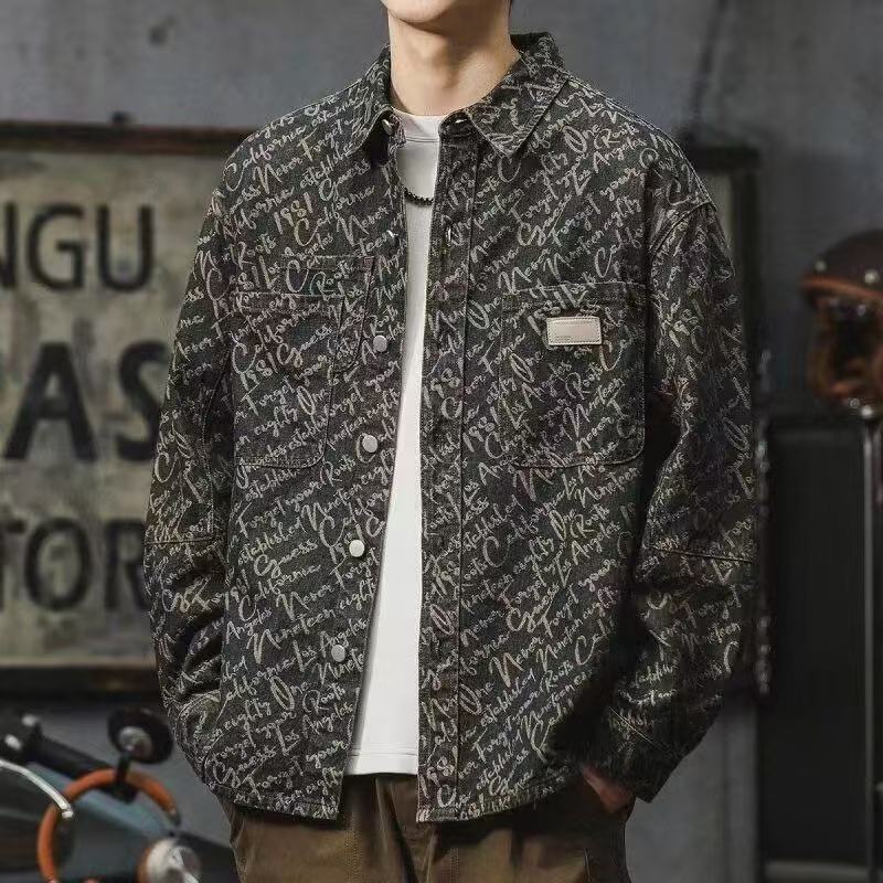 牛仔衬衫外套男2025春秋季新款提花复古美式休闲长袖衬衣工装夹克