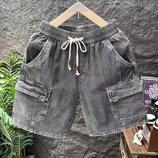 牛仔短裤男夏季ins潮牌水洗做旧直筒马裤日系复古工装五分裤薄款