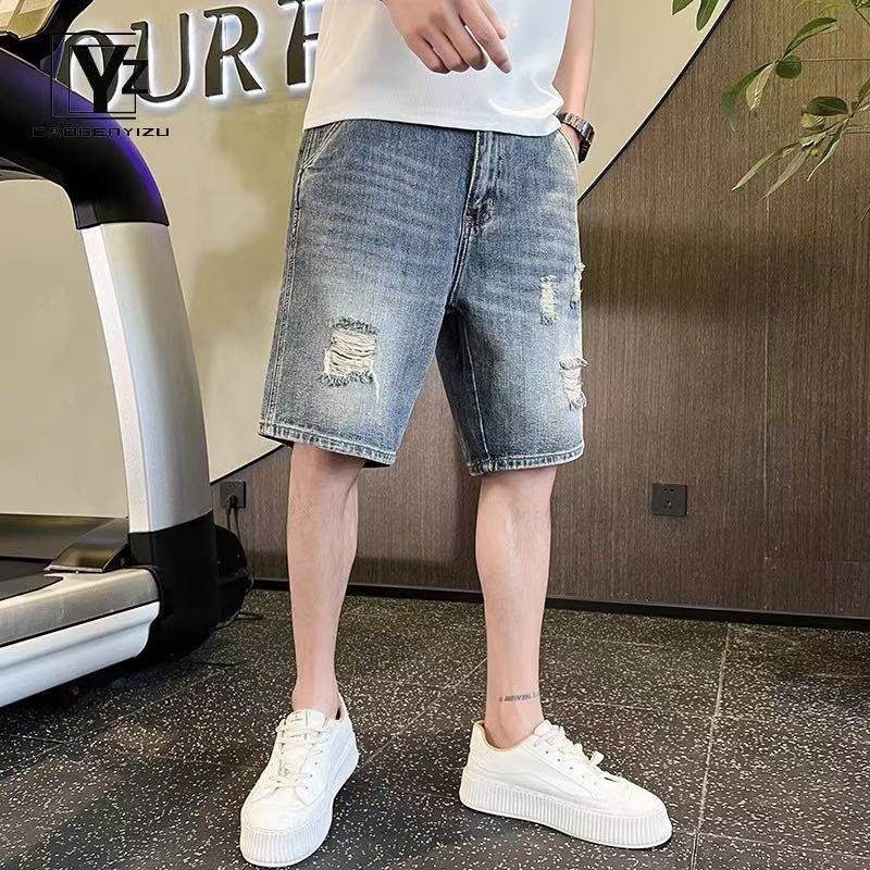 破洞牛仔短裤男夏季薄款2025新款美式复古裤子宽松潮牌大码五分裤,男装,短裤,淘宝优惠券,粉丝福利购,淘宝优惠卷