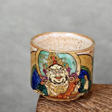 九觉堂手作柴烧主人杯全手工茶杯心手绘唐卡黄财神功夫茶盏