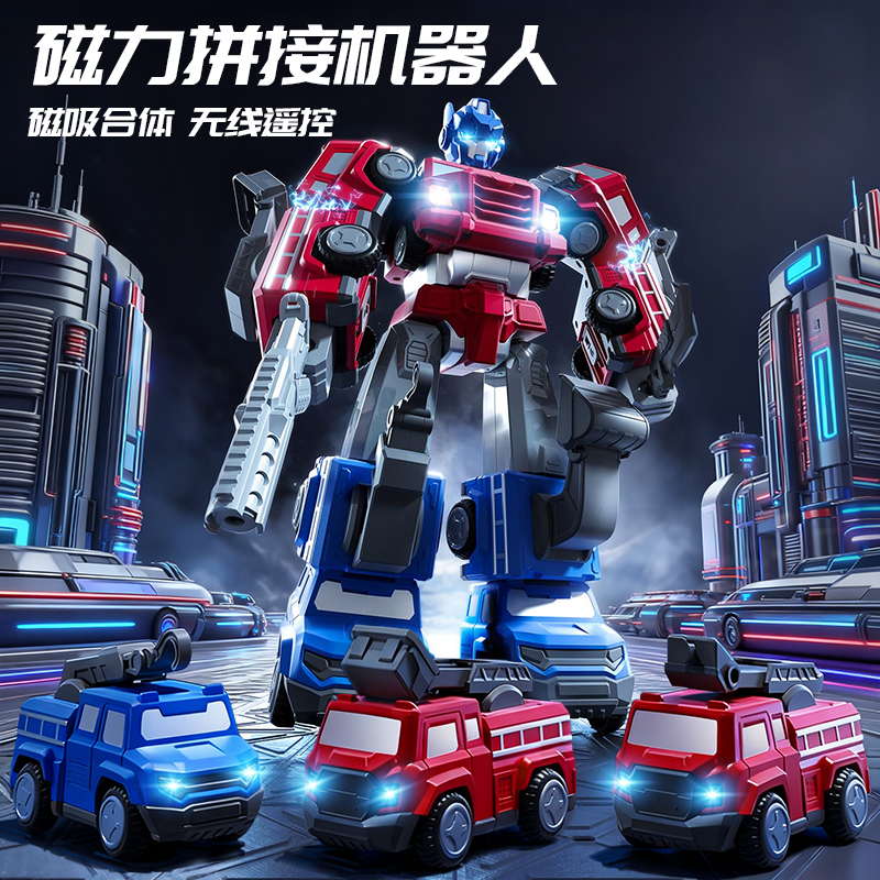 888儿童磁力机器人玩具车益智磁吸拼装金刚可变形汽车人生日礼物