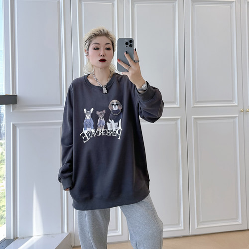 大码女装胖mm减龄复古卫衣