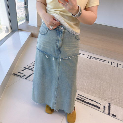 大码女装胖mm毛边高腰半身裙