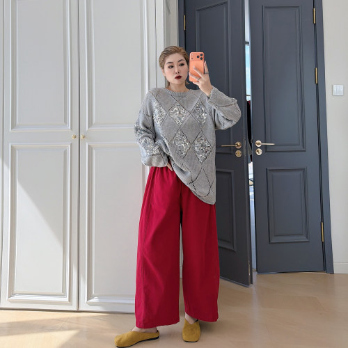 大码女装胖mm九分松紧腰弯刀裤