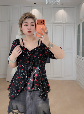 大码女装胖mm碎花显瘦甜美上衣