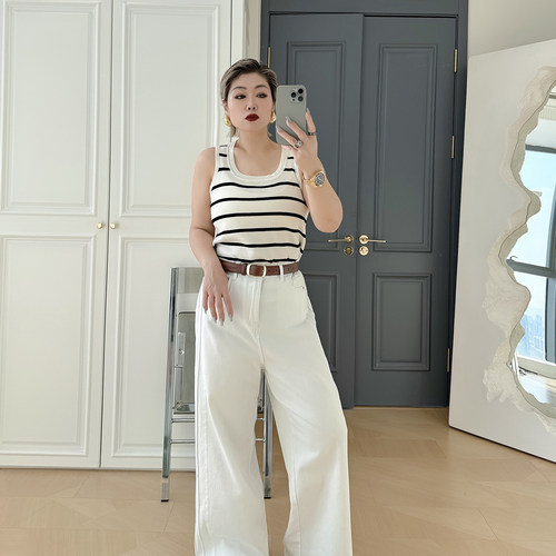 大码女装胖mm方领宽肩吊带背心