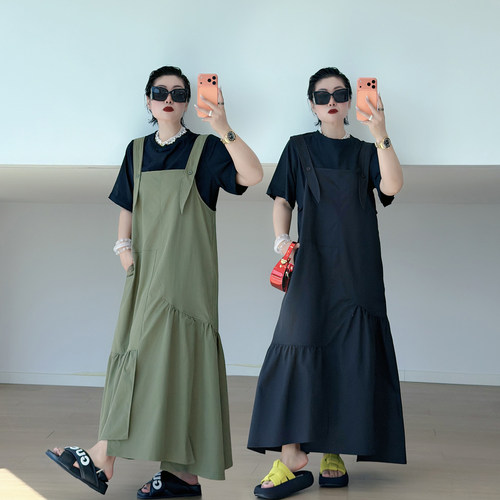 大码女装胖mm减龄背带裙两件套