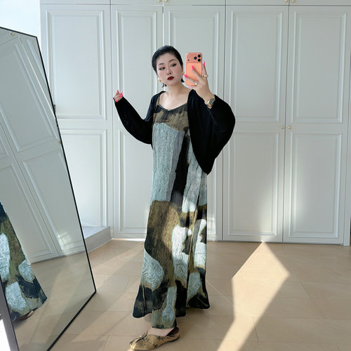 大码女装胖mm开衫吊带裙两件套