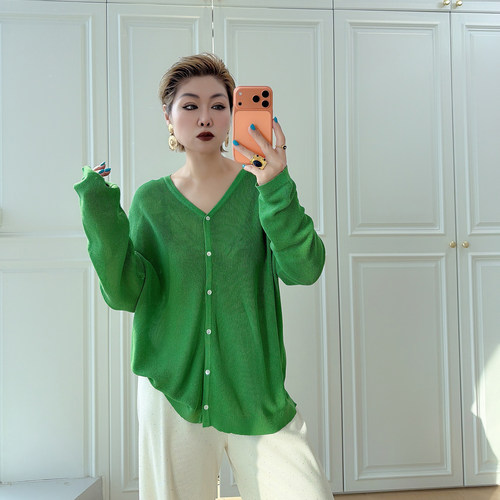 大码女装胖mm宽松简约针织开衫