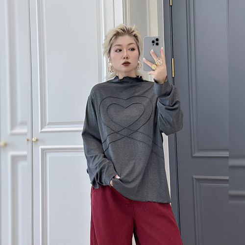 大码女装胖mm法式木耳边长袖t恤