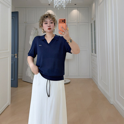 大码女装胖mm短袖polo领针织衫