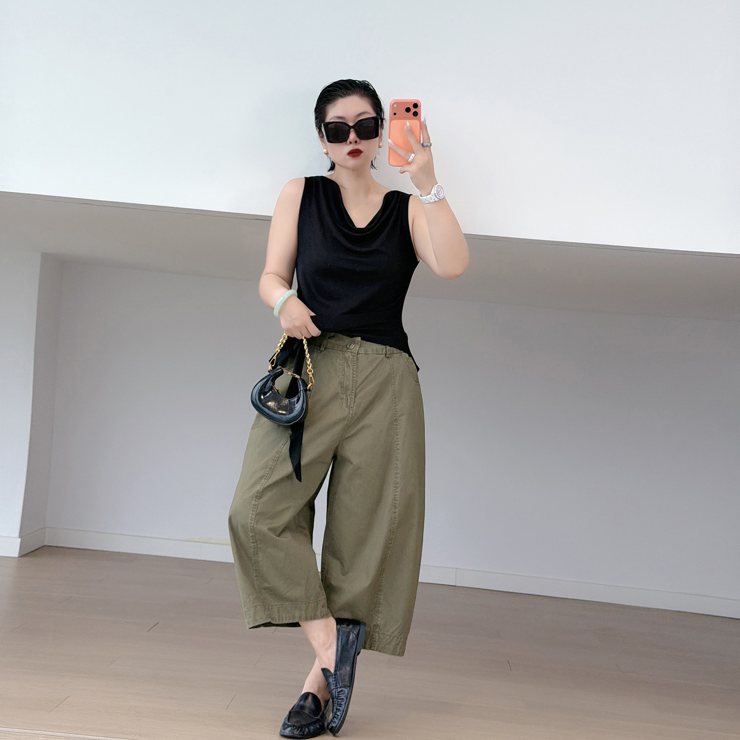 设计感明线七分阔腿裤大码女装高腰宽松200斤胖mm灯笼休闲工装裤