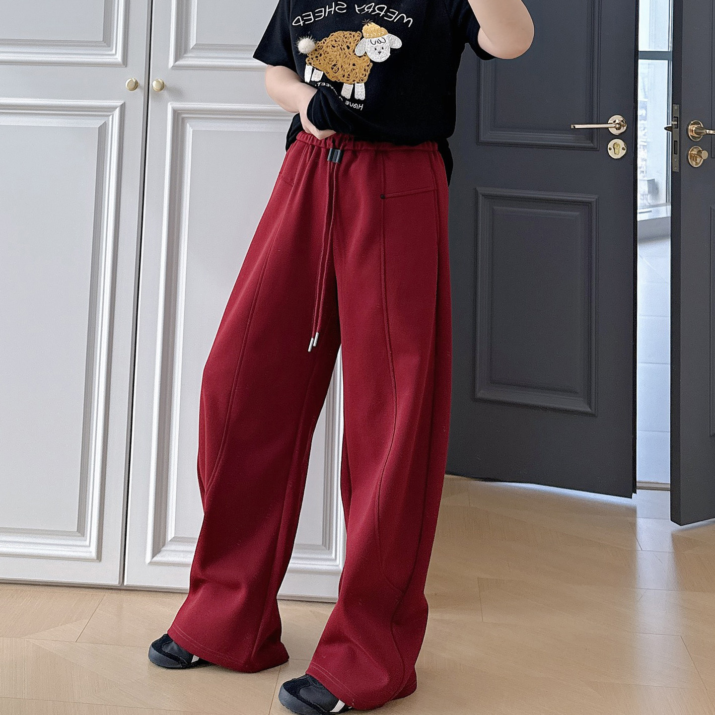 2026春装大码女装高腰显瘦弯刀裤休闲裤子200斤胖mm宽松运动卫裤