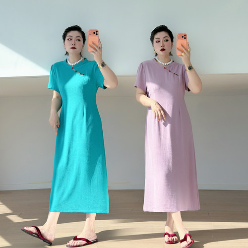 大码女装胖mm新中式改良优雅旗