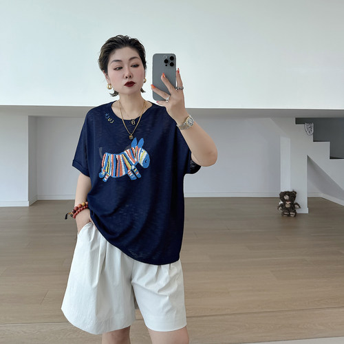 大码女装胖mm彩色减龄短袖t恤