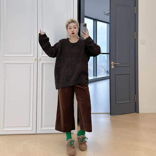 大码女装胖mm慵懒风套头毛衣