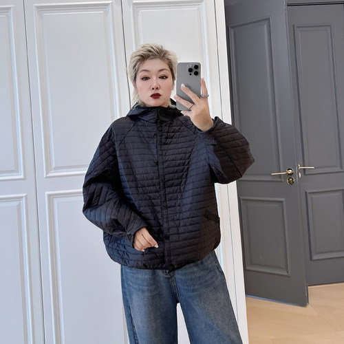 大码女装胖mm宽松连帽夹棉外套