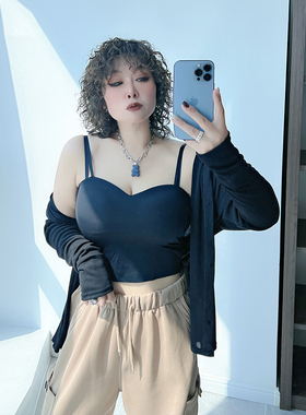冰丝吊带背心安可雷大码女装200斤胖MM内搭带胸垫美背内衣打底