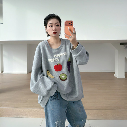 大码女装胖mm慵懒趣味减龄卫衣