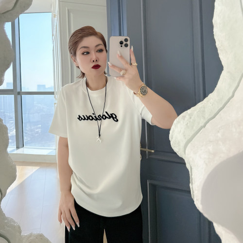 大码女装胖mm简约宽松慵懒短袖