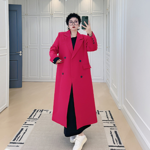 高级感英伦帅气风衣大码女装200斤胖mm复古过膝宽松显瘦西服外套
