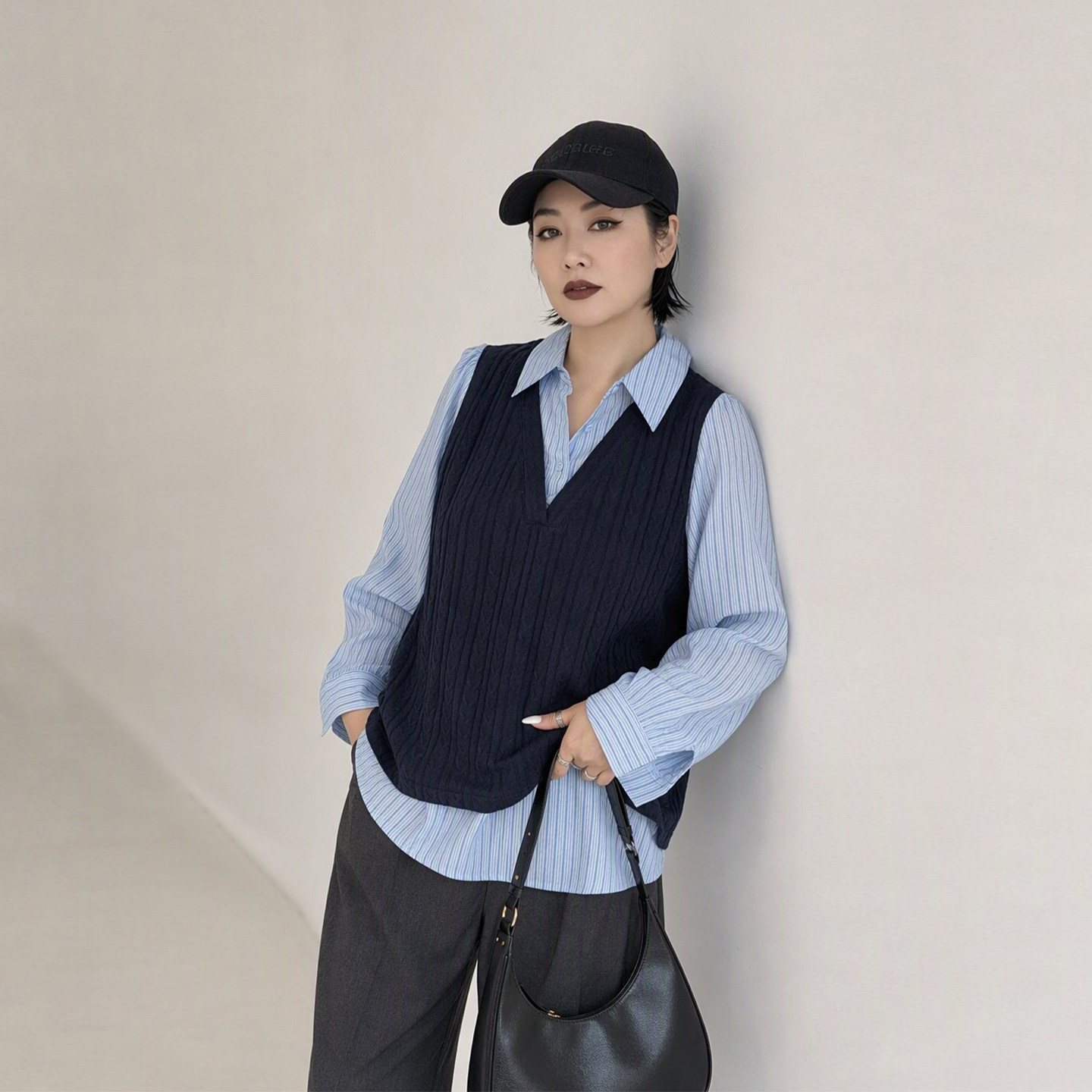 全脂家2026新款秋季学院风大码女装胖mm假两件背心拼接衬衫上衣