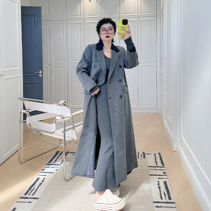 高级感长款西装风衣外套大码女装200斤胖mm气质复古英伦休闲大衣