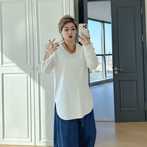 大码女装胖mm宽松慵懒中长t恤