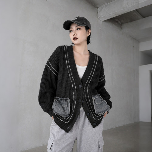 大码女装胖mm宽松慵懒毛衣外套