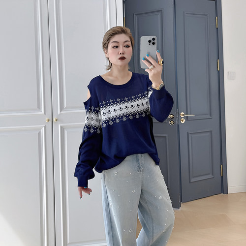 大码女装胖mm显瘦百搭休闲针织衫