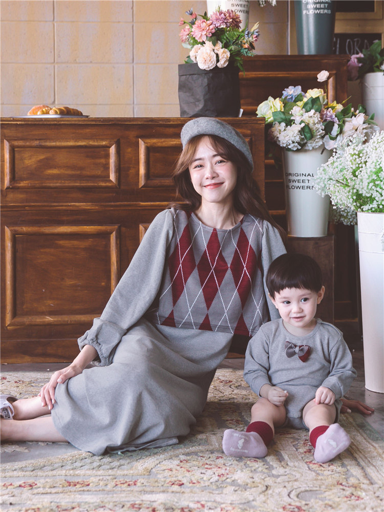 가을 겨울 외출용 수유복 핫한 엄마스타일 수유복 롱 드레스슈트 긴팔 수유복 부모자식복