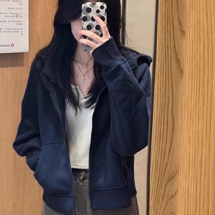 纯色连帽卫衣外套短款美式高街女