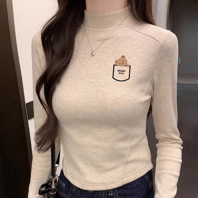 弧形下摆长袖打底衫女秋冬小个子