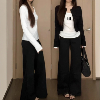 白色大领口正肩长袖打底衫女秋冬