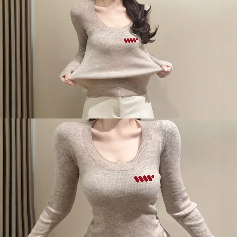 韩版U领针织衫女秋冬修身紧身保暖显瘦高级感毛衣上衣内搭打底衫,女装/女士精品,毛针织衫,淘宝优惠券,粉丝福利购,淘宝优惠卷