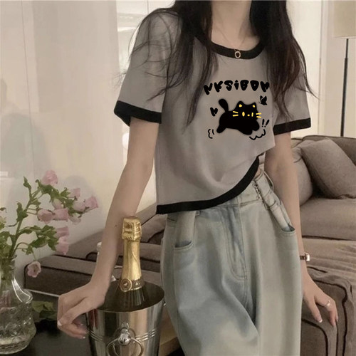美式学院风印花小个子辣妹短袖女
