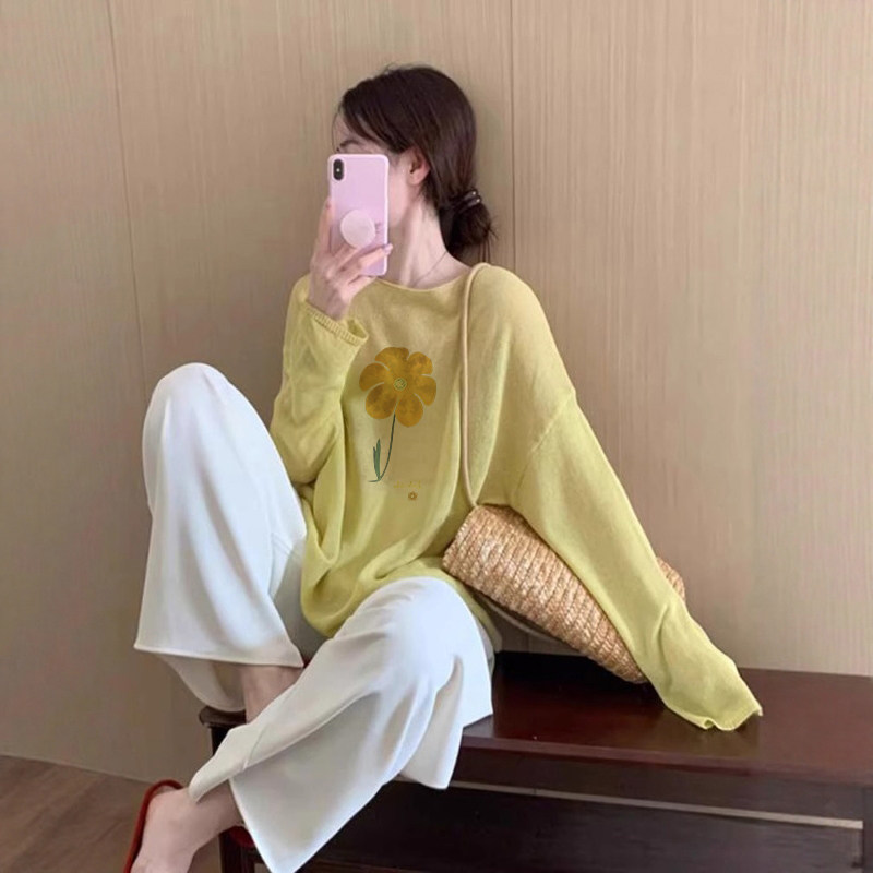 法式洋气花朵印花正肩长袖t恤女秋季时尚宽松显瘦独特设计感上衣,女装/女士精品,T恤,淘宝优惠券,粉丝福利购,淘宝优惠卷